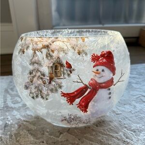 Festive Snowman Glass Candle Holder